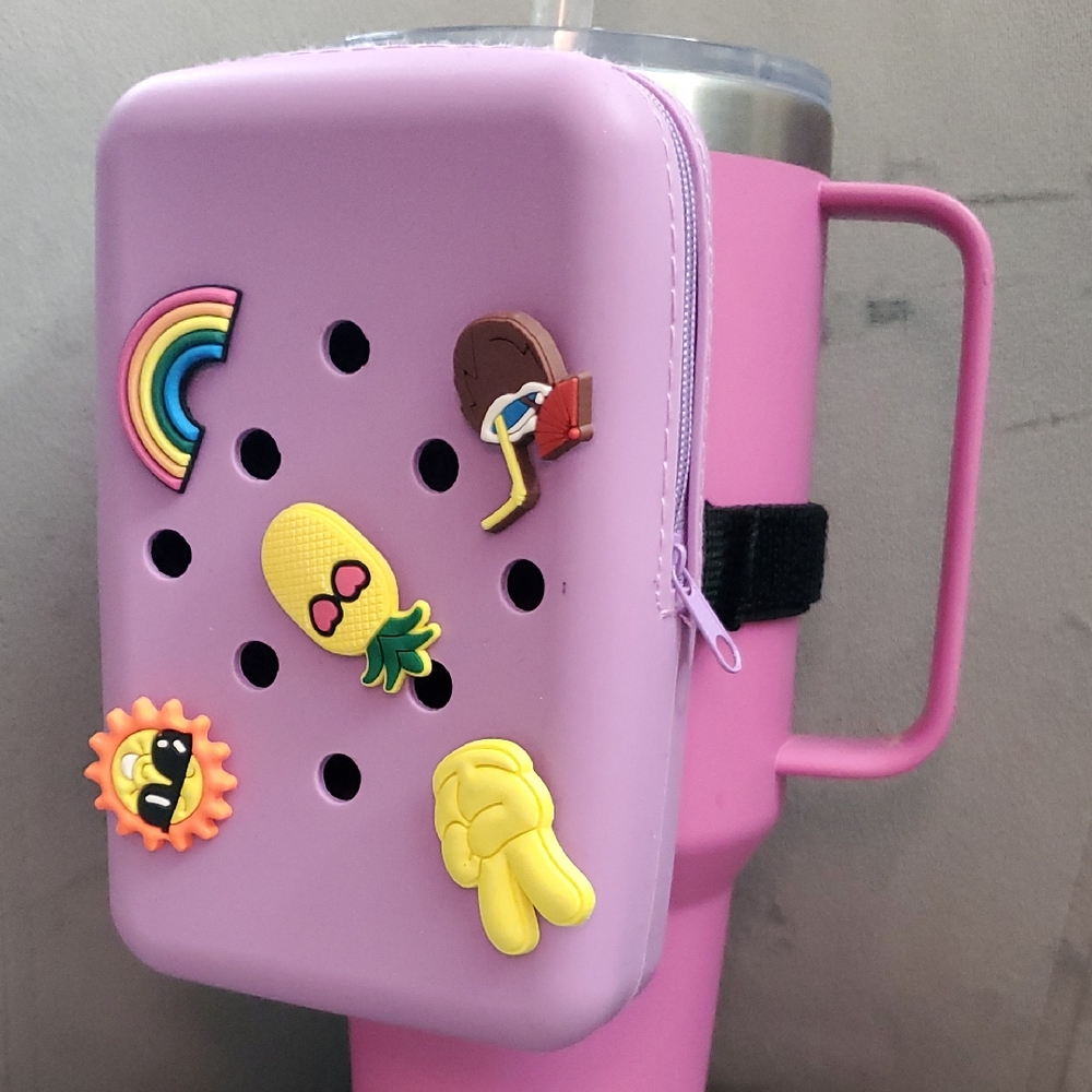 Croc Style Purple Tumbler Pouch with Fun Charms (CUP NOT INCLUDED)